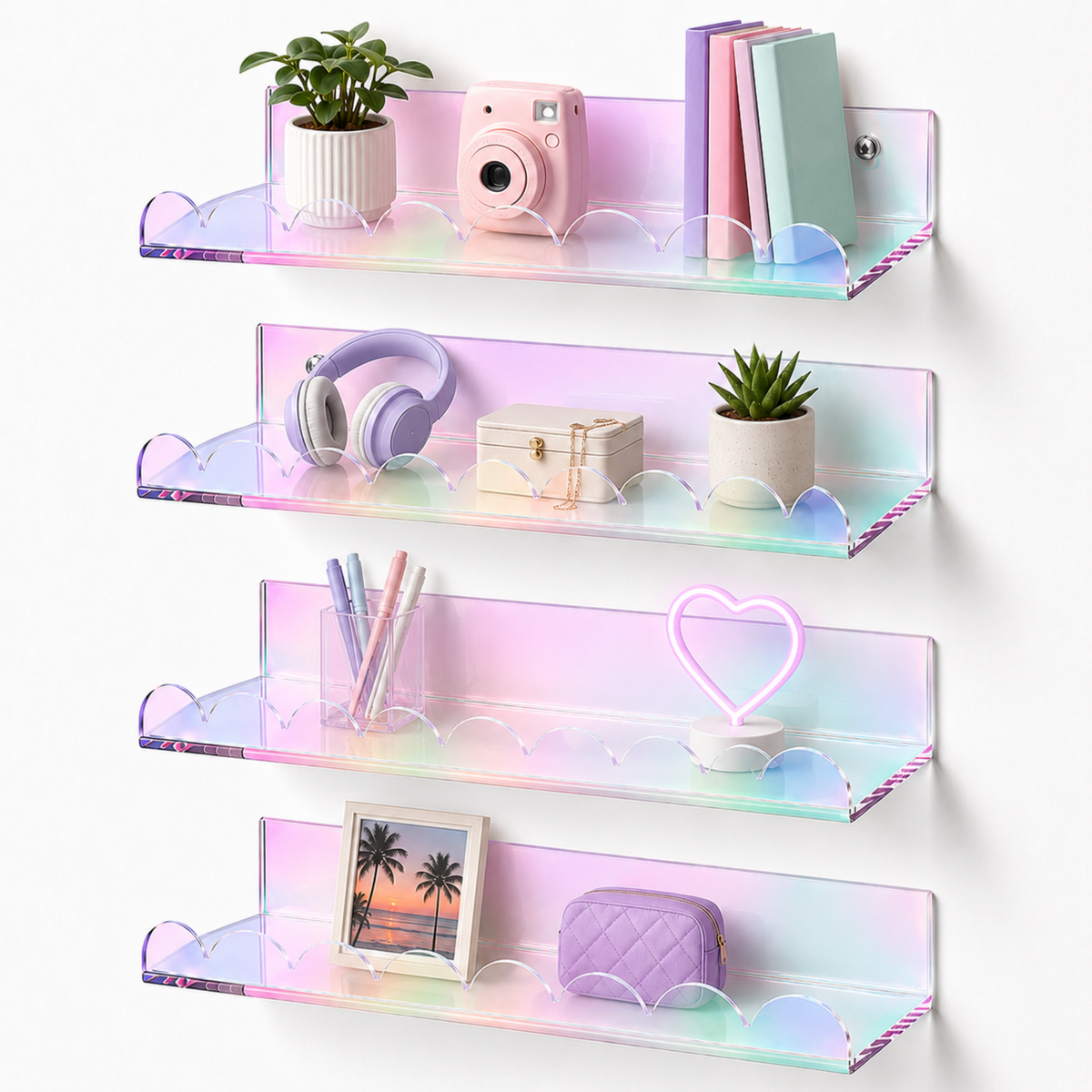 Iridescent Acrylic Floating Shelves – Set of 4