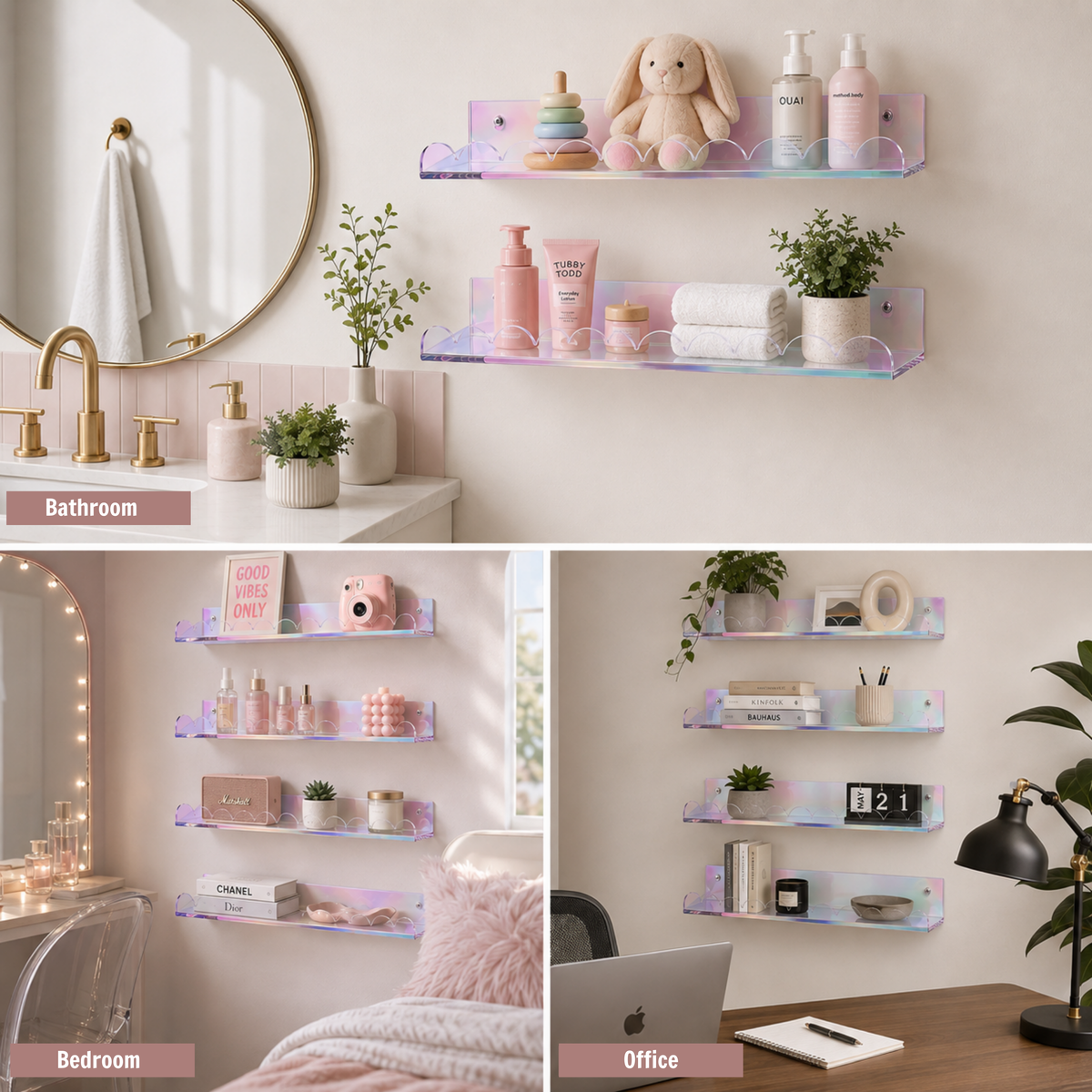 Iridescent Acrylic Floating Shelves – Set of 4