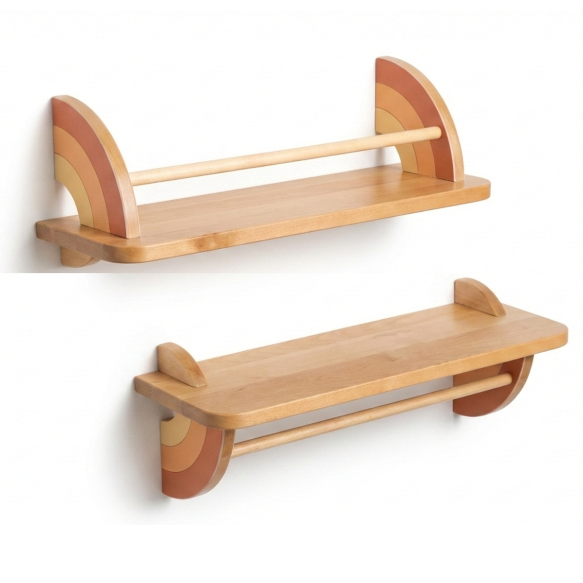 Rainbow Floating Shelves for Nursery – Montessori Wall Shelf Set of 2
