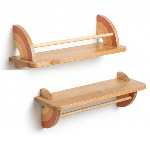 Rainbow Floating Shelves for Nursery – Montessori Wall Shelf Set of 2